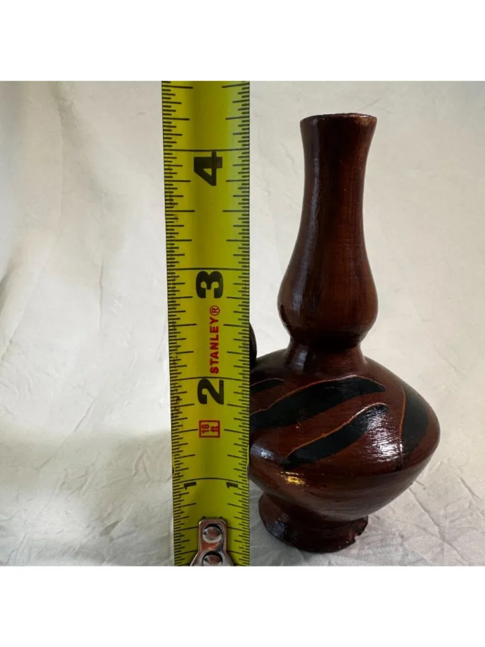 Vintage Handmade Brown Ceramic Vase Handle & Black Accents - Made In Greece